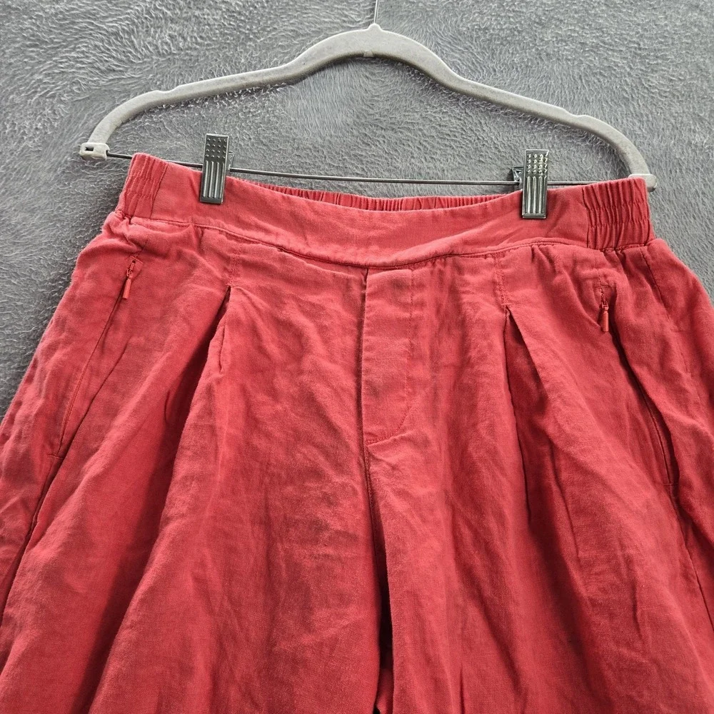 Athleta Women Pants 12 Red Linen Wide Leg Crop Pleated 24" Inseam‎ - Picture 4 of 11